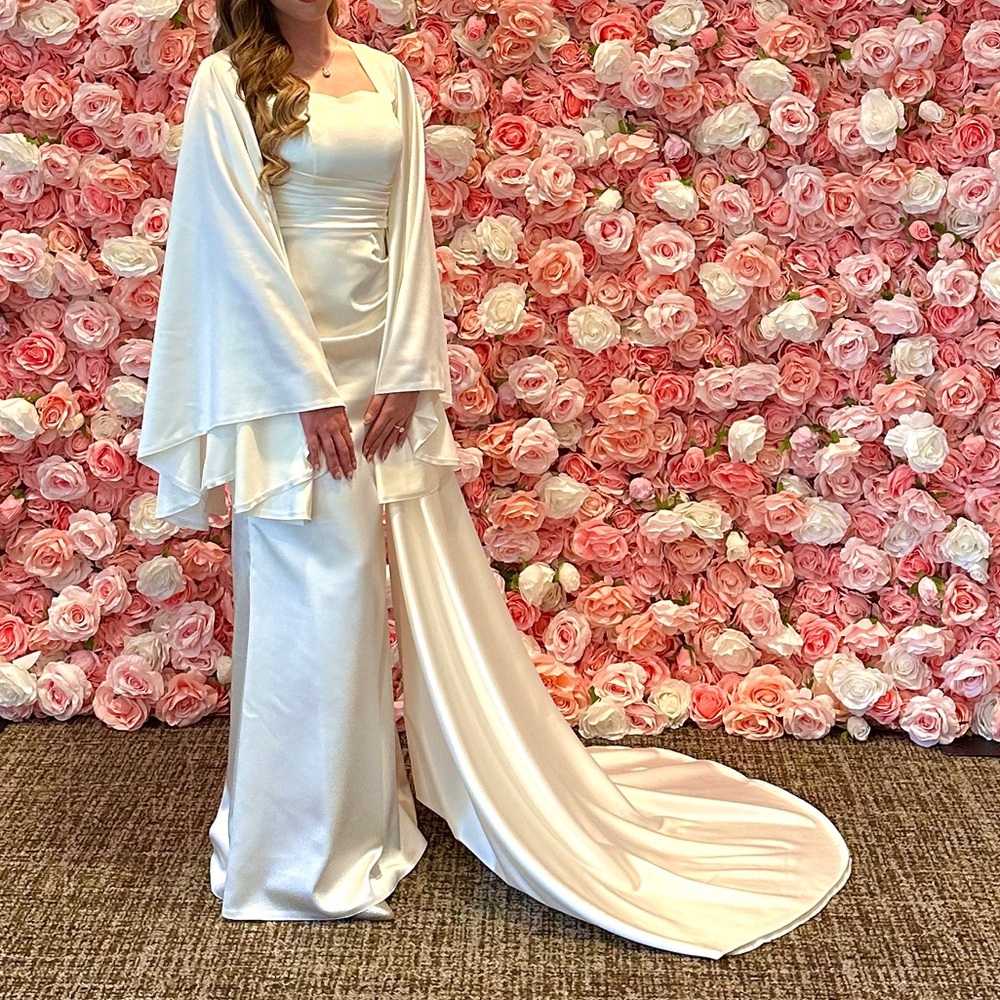 Modest Satin Gown with Side Skirt